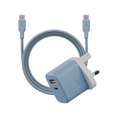 BAZIC VELOX KIT 1C1A PD35W GAN TECHNOLOGY CHARGER WITH 1.5M WEAVE C2C 60W CHARGING CABLE BUNDLE | BLUE